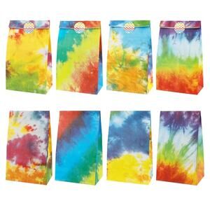 Party Favor Bags for Kids Birthday, 24 PCS Tie Dye Paper Gift Bags with Stickers